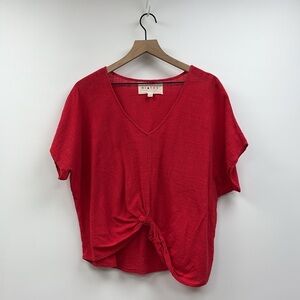 Hiatus Lagenlook Woven Twist Front Relaxed Boxy Oversized T-Shirt Red Small